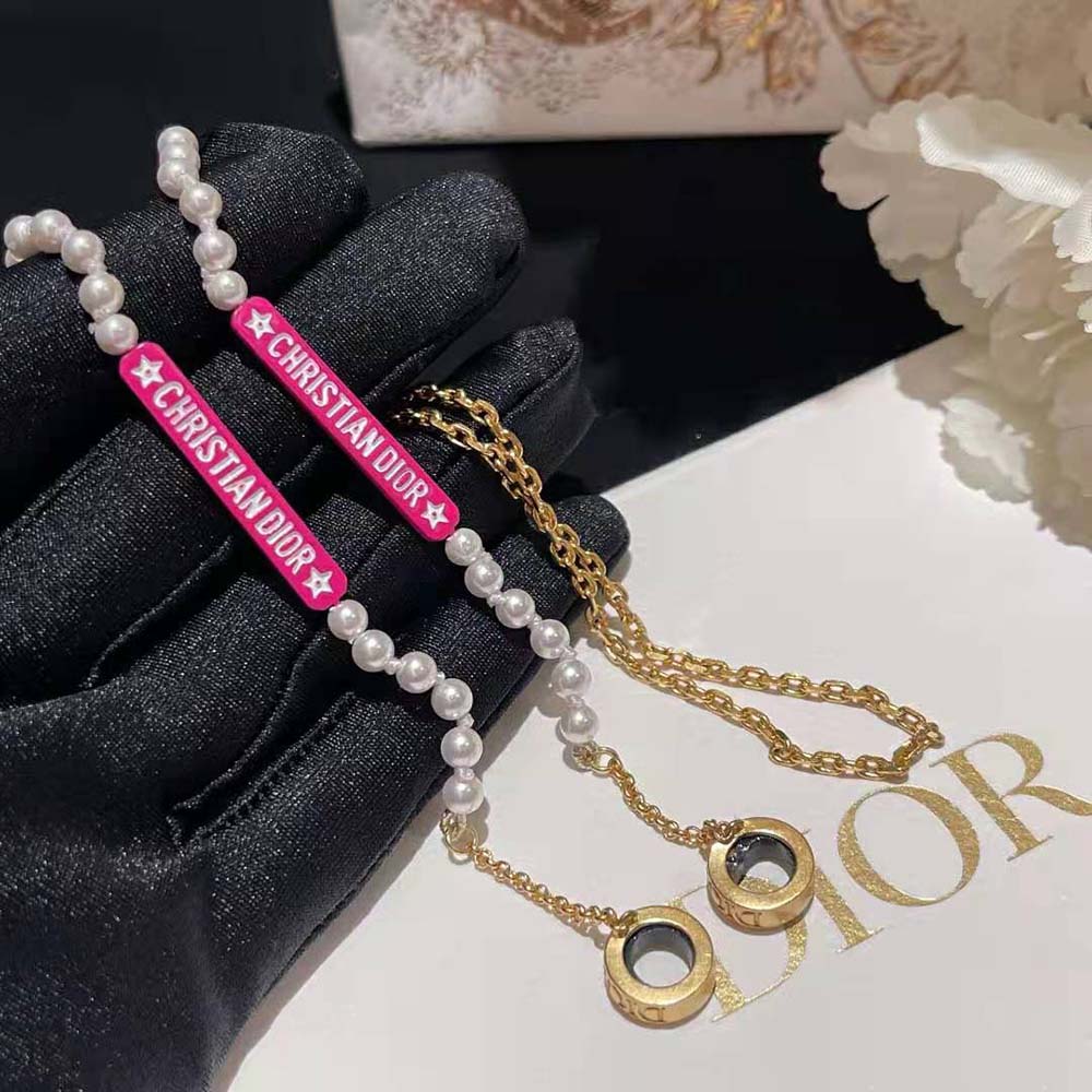 Dior Women D-Vibe Necklace for Headphones Gold-Finish Metal and White Resin Pearls - image 4