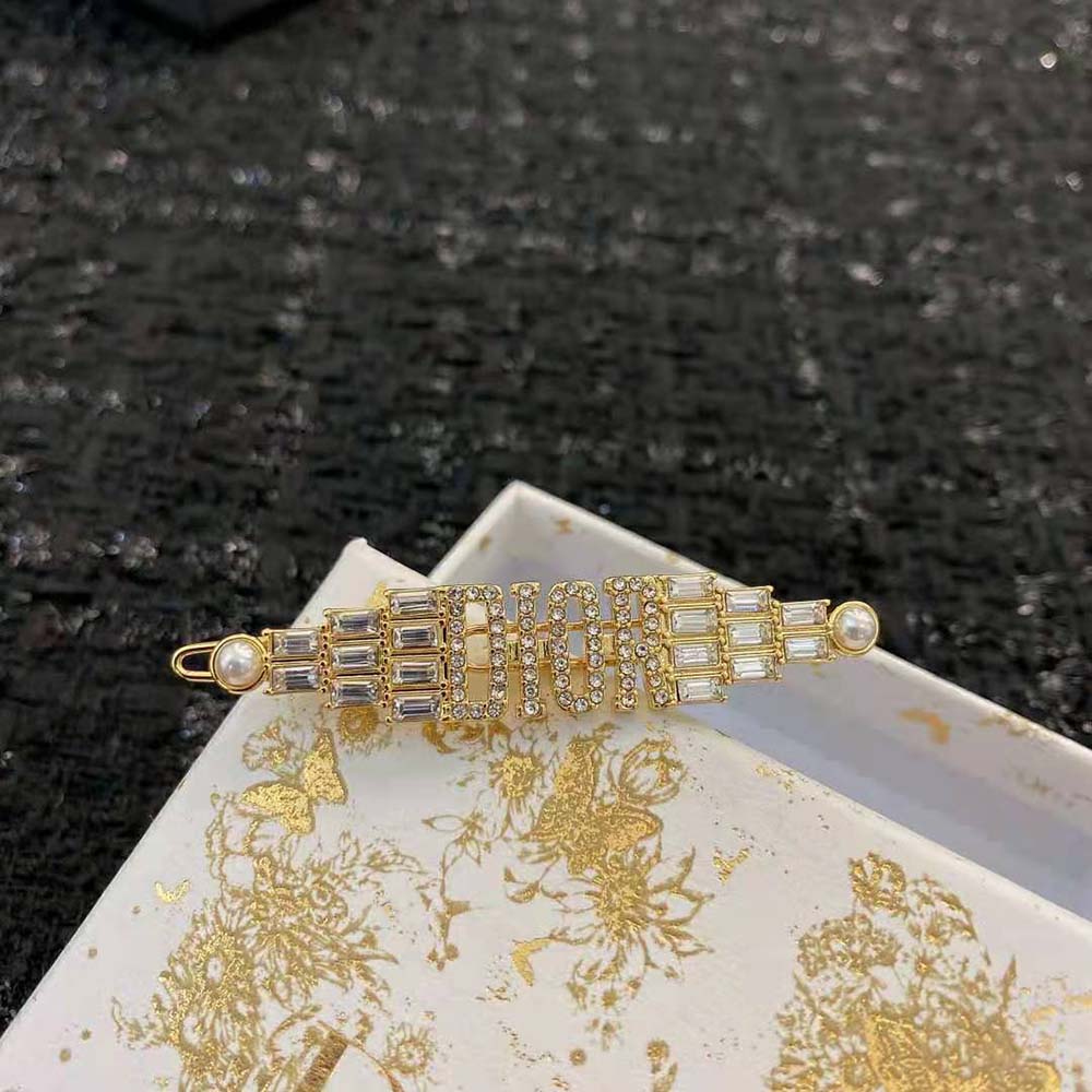 Dior Women Dio(r)evolution Barrette Gold-Finish Metal with White Crystals and White Resin Pearls - image 9