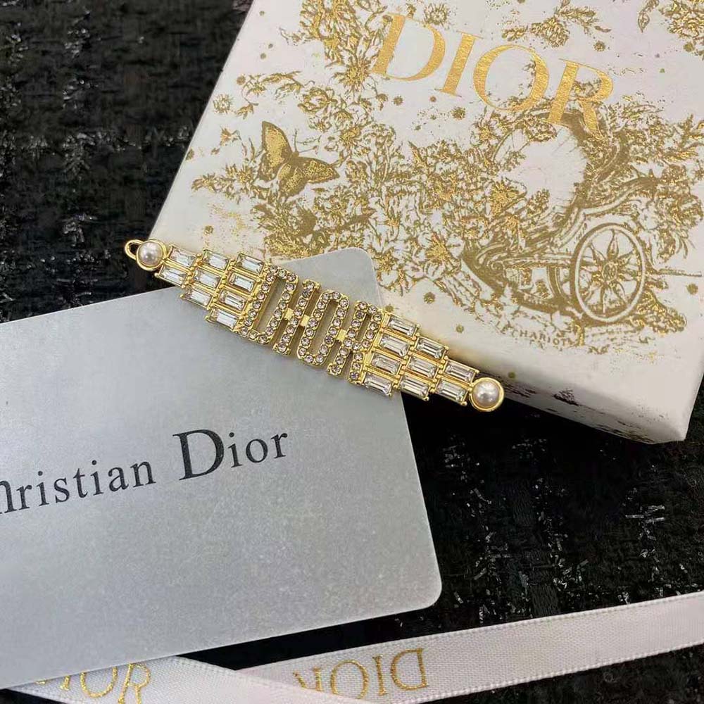 Dior Women Dio(r)evolution Barrette Gold-Finish Metal with White Crystals and White Resin Pearls - image 8