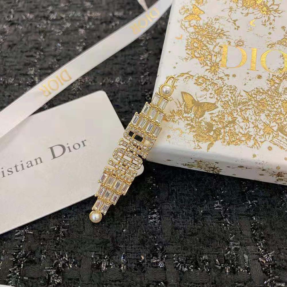 Dior Women Dio(r)evolution Barrette Gold-Finish Metal with White Crystals and White Resin Pearls - image 6