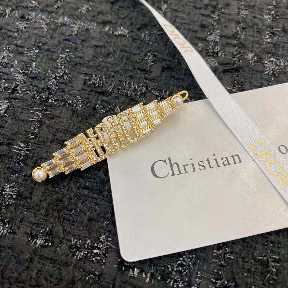 Dior Women Dio(r)evolution Barrette Gold-Finish Metal with White Crystals and White Resin Pearls - image 5