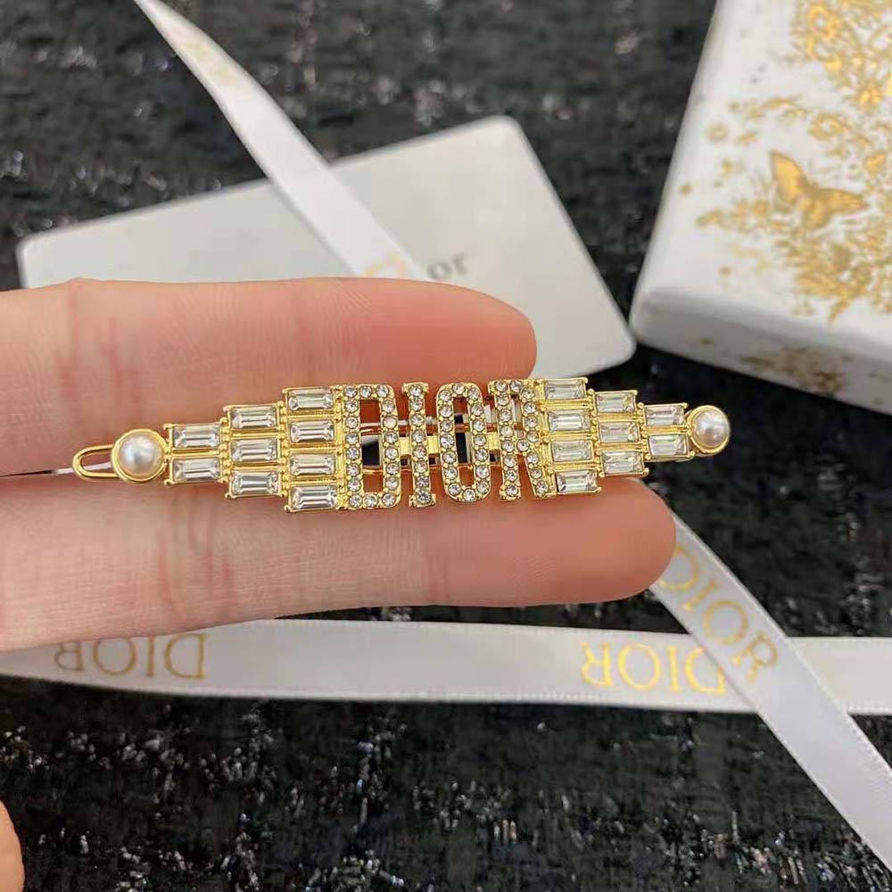 Dior Women Dio(r)evolution Barrette Gold-Finish Metal with White Crystals and White Resin Pearls - image 10