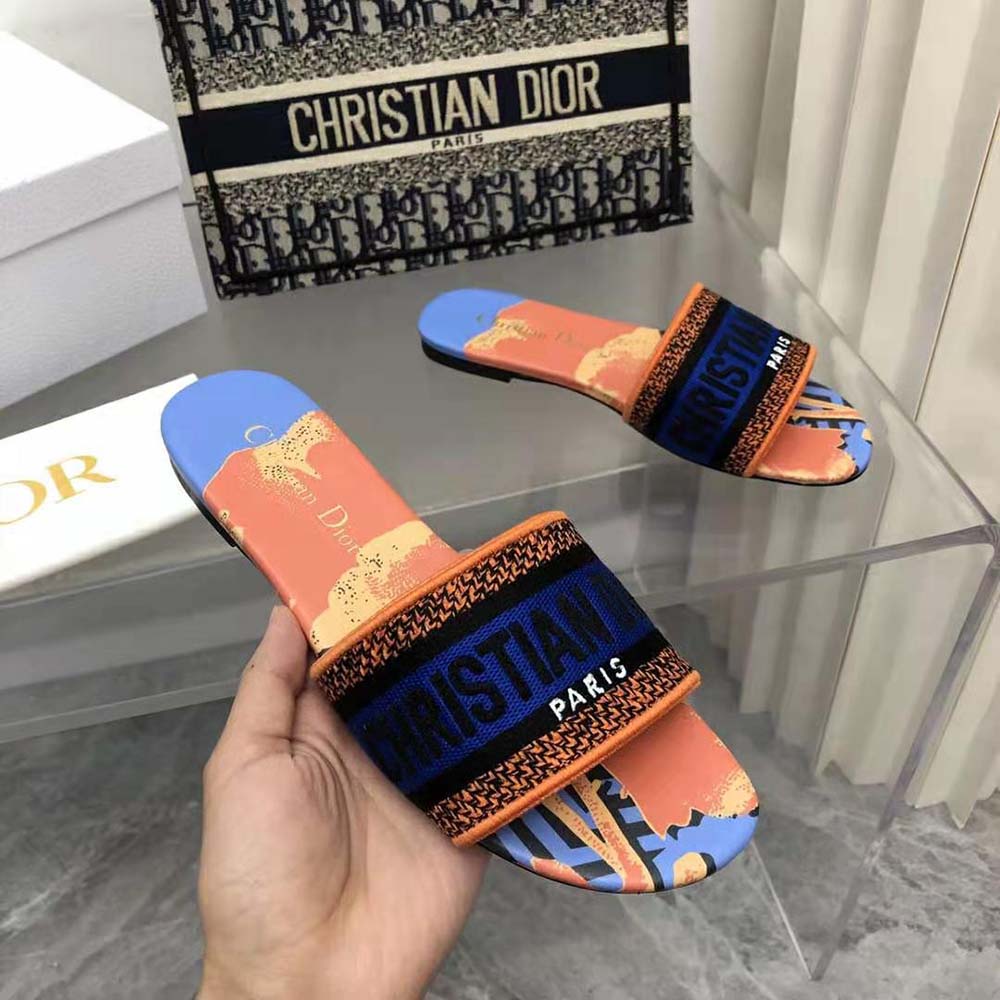 Dior Women Dway Slide Blue Multicolor D-Flower Pop Cotton Embroidery - image 7