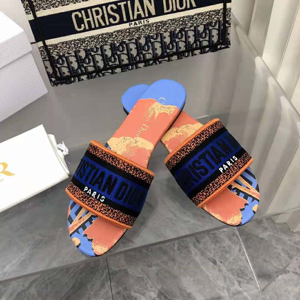 Dior Women Dway Slide Blue Multicolor D-Flower Pop Cotton Embroidery - image 4