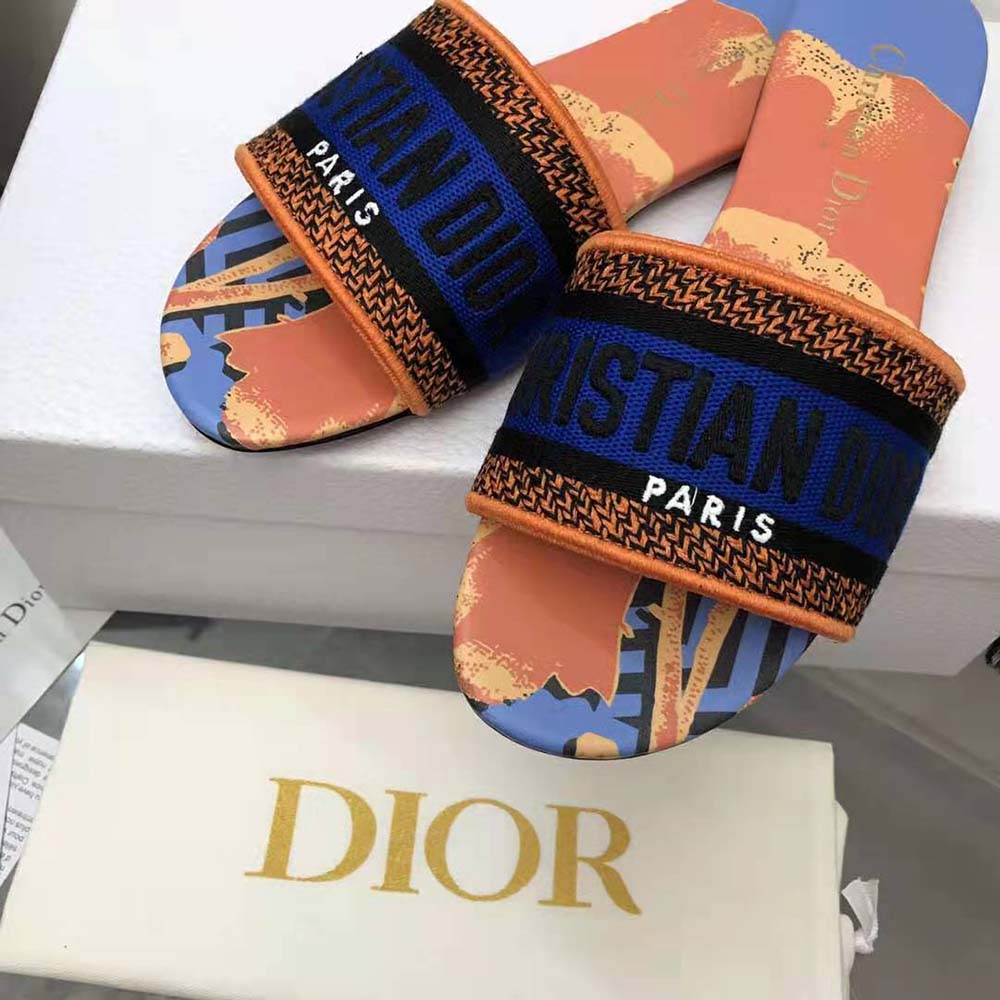 Dior Women Dway Slide Blue Multicolor D-Flower Pop Cotton Embroidery - image 8