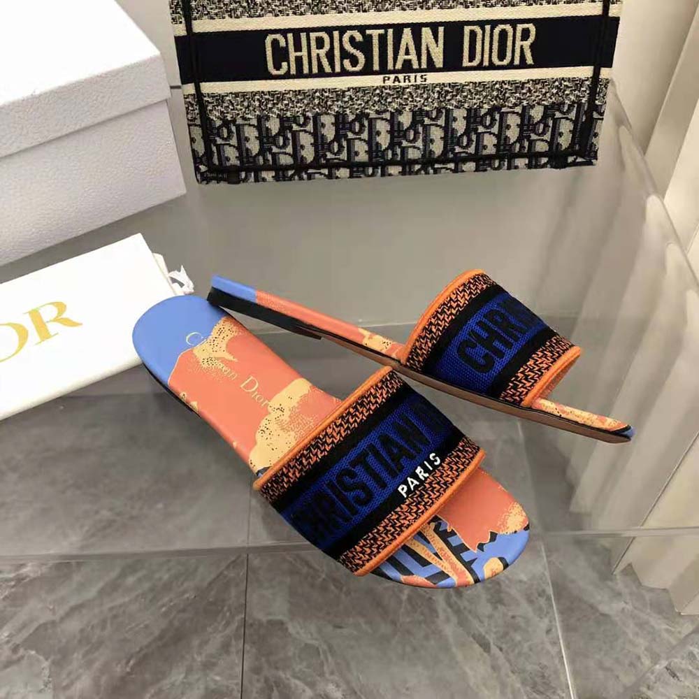 Dior Women Dway Slide Blue Multicolor D-Flower Pop Cotton Embroidery - image 6