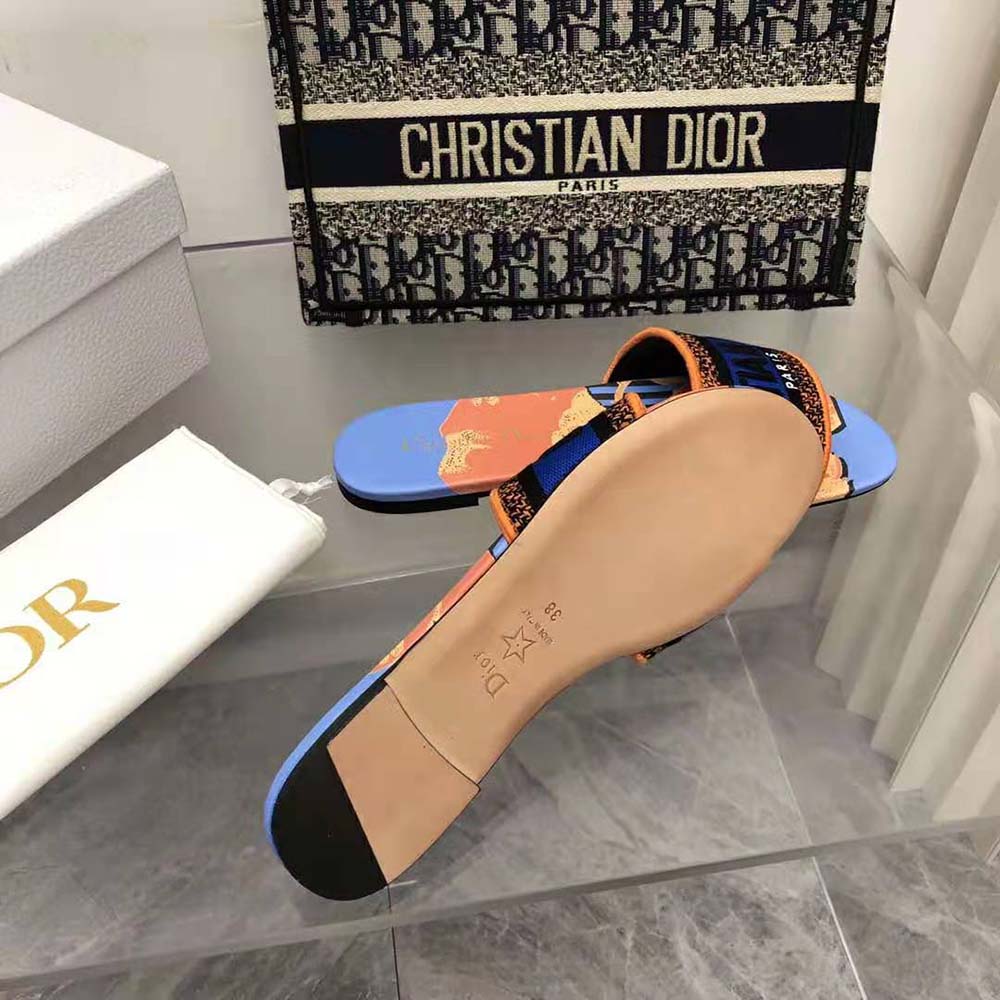 Dior Women Dway Slide Blue Multicolor D-Flower Pop Cotton Embroidery - image 9