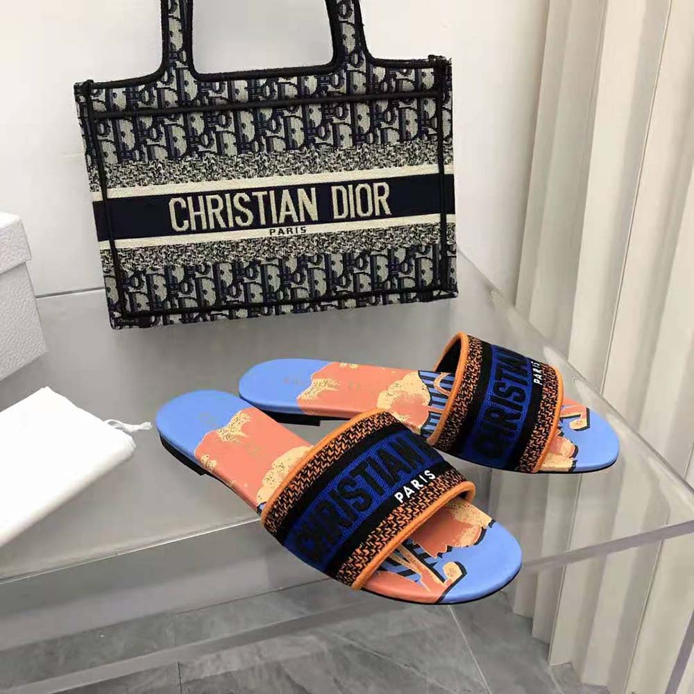 Dior Women Dway Slide Blue Multicolor D-Flower Pop Cotton Embroidery - image 5