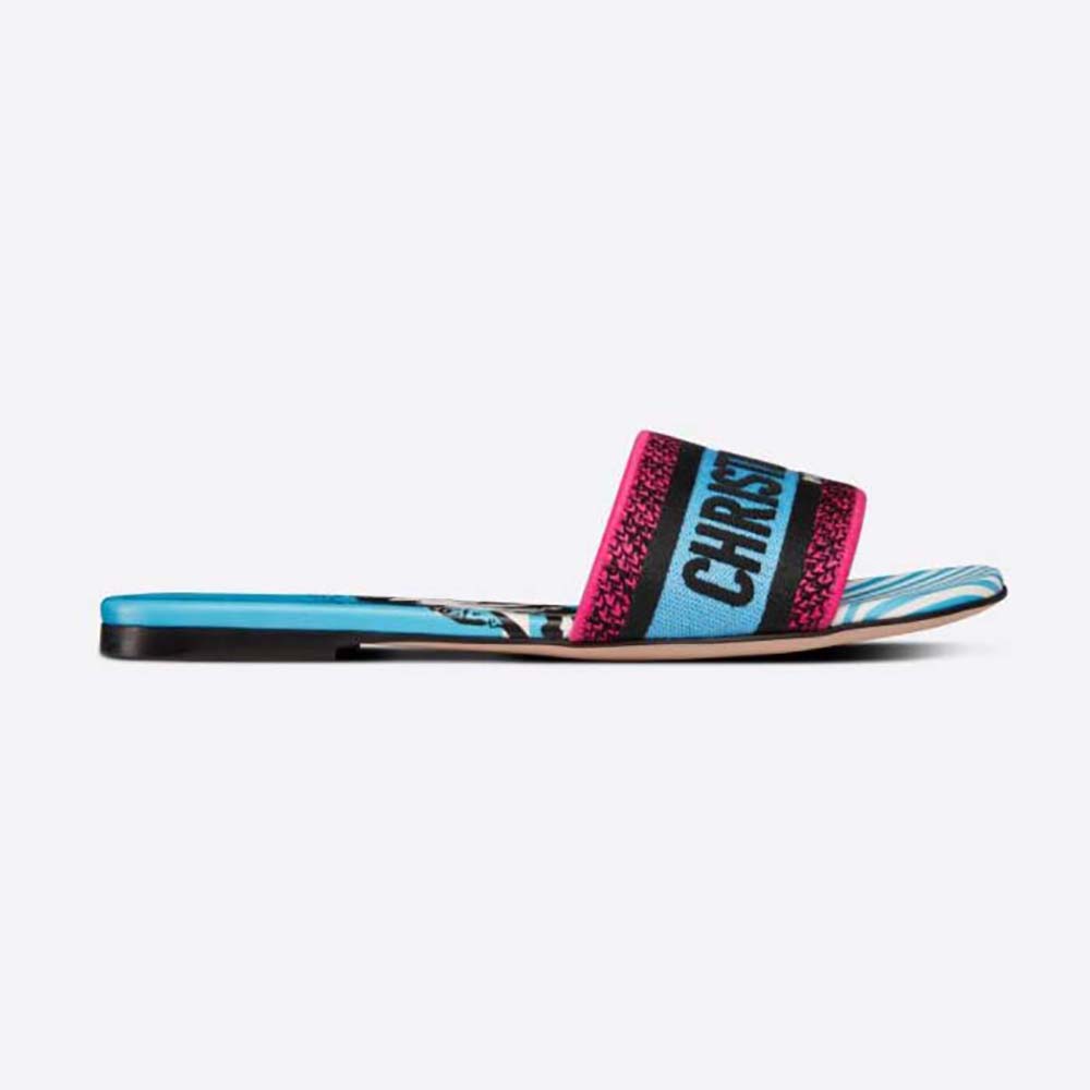 Front view of Dior Women Dway Slide Blue Multicolor embroidered cotton