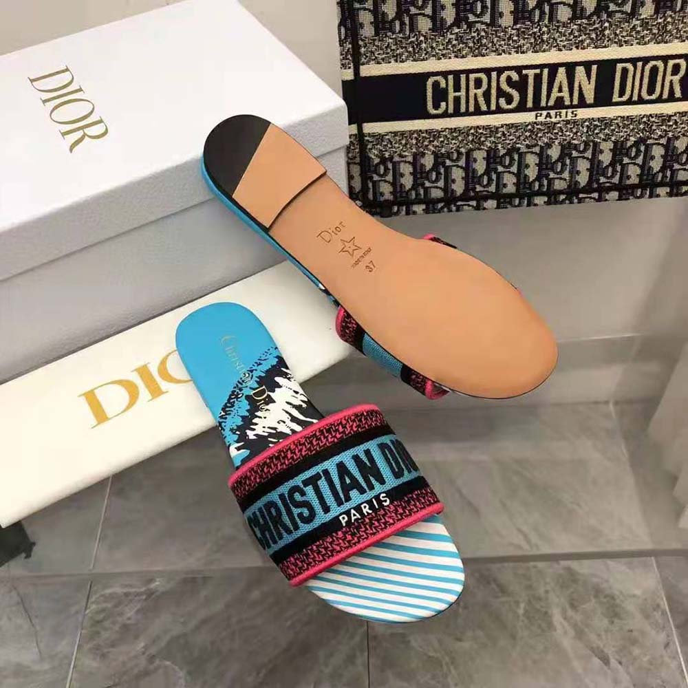 Dior Women Dway Slide Blue Multicolor D-Jungle Pop Embroidered Cotton - image 9