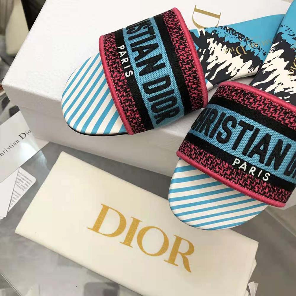 Dior Women Dway Slide Blue Multicolor D-Jungle Pop Embroidered Cotton - image 10