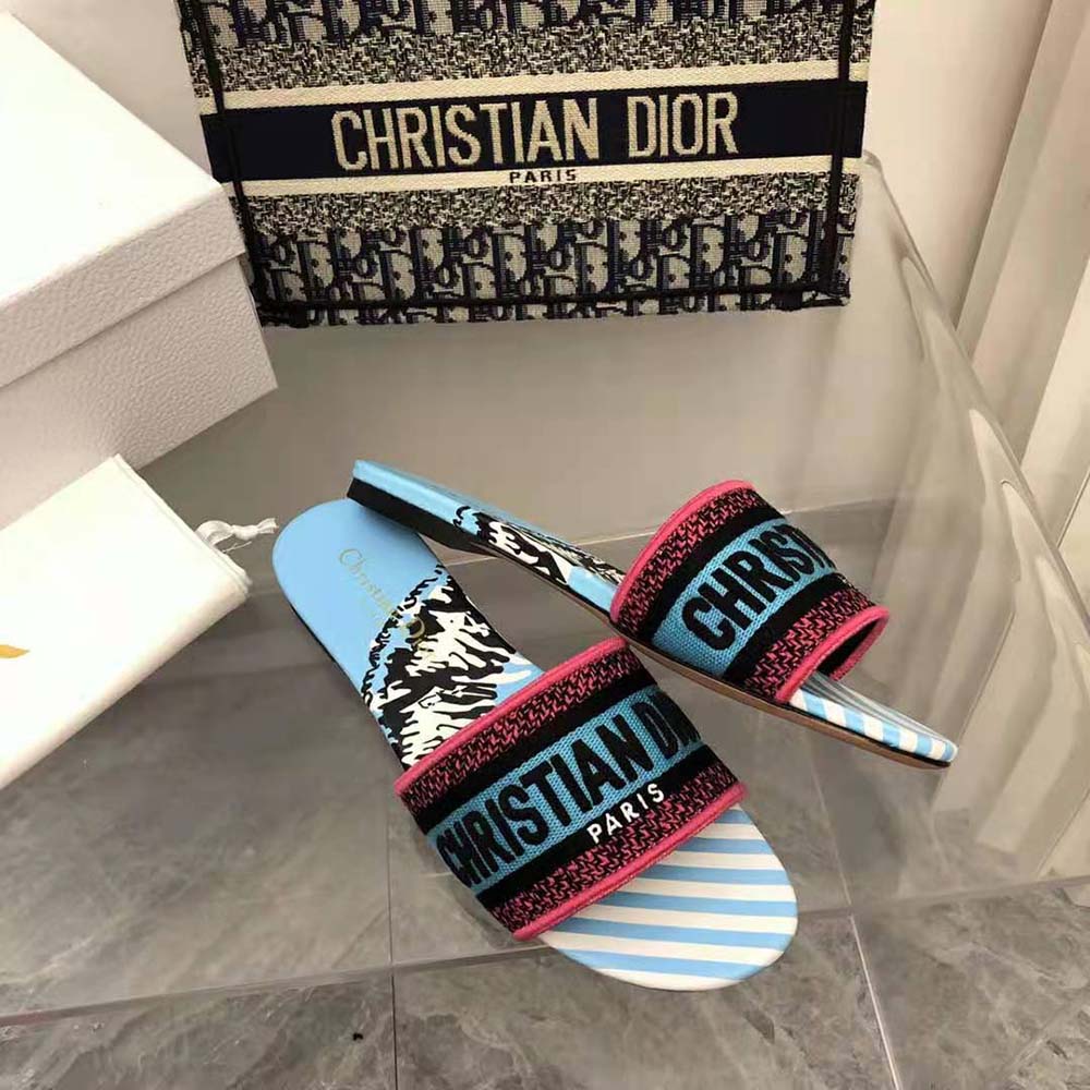 Dior Women Dway Slide Blue Multicolor D-Jungle Pop Embroidered Cotton - image 8