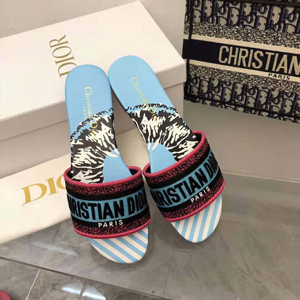 Dior Women Dway Slide Blue Multicolor D-Jungle Pop Embroidered Cotton - image 5