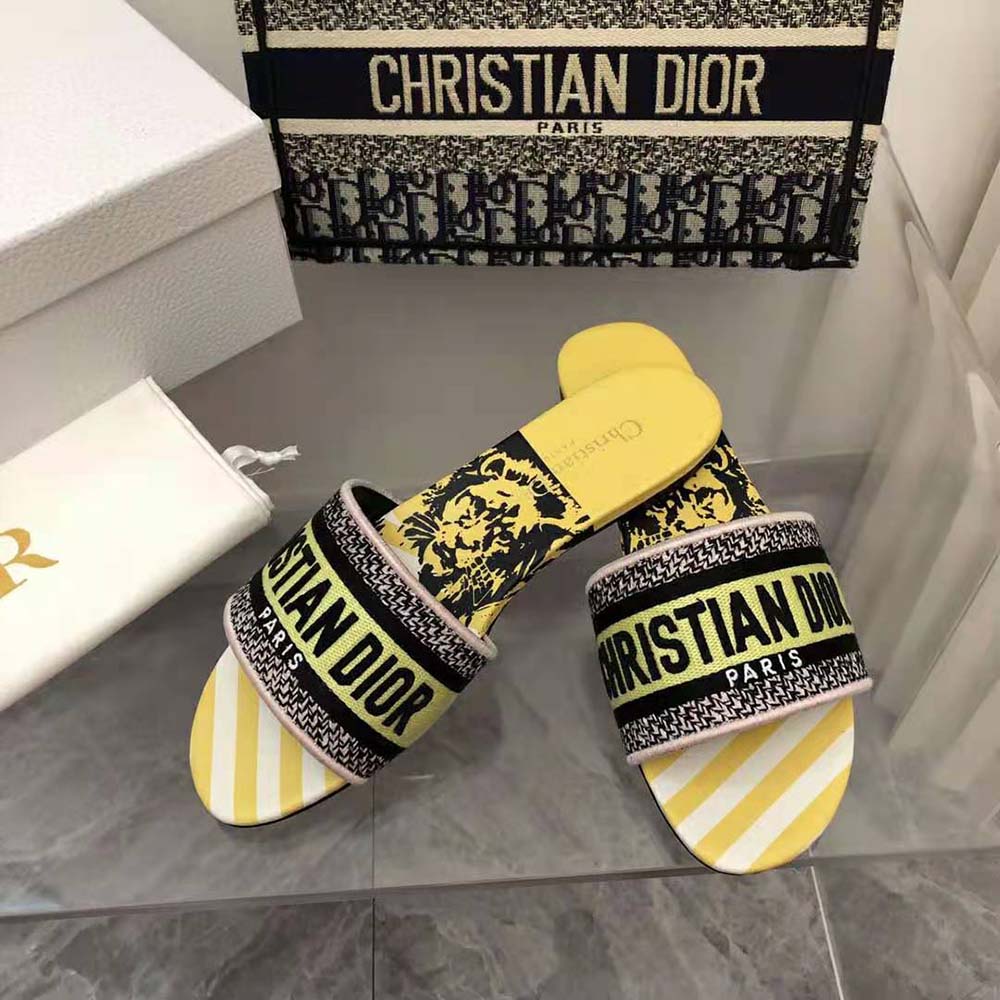 Dior Women Dway Slide Bright Yellow and Pink D-Jungle Pop Cotton Embroidery - image 6