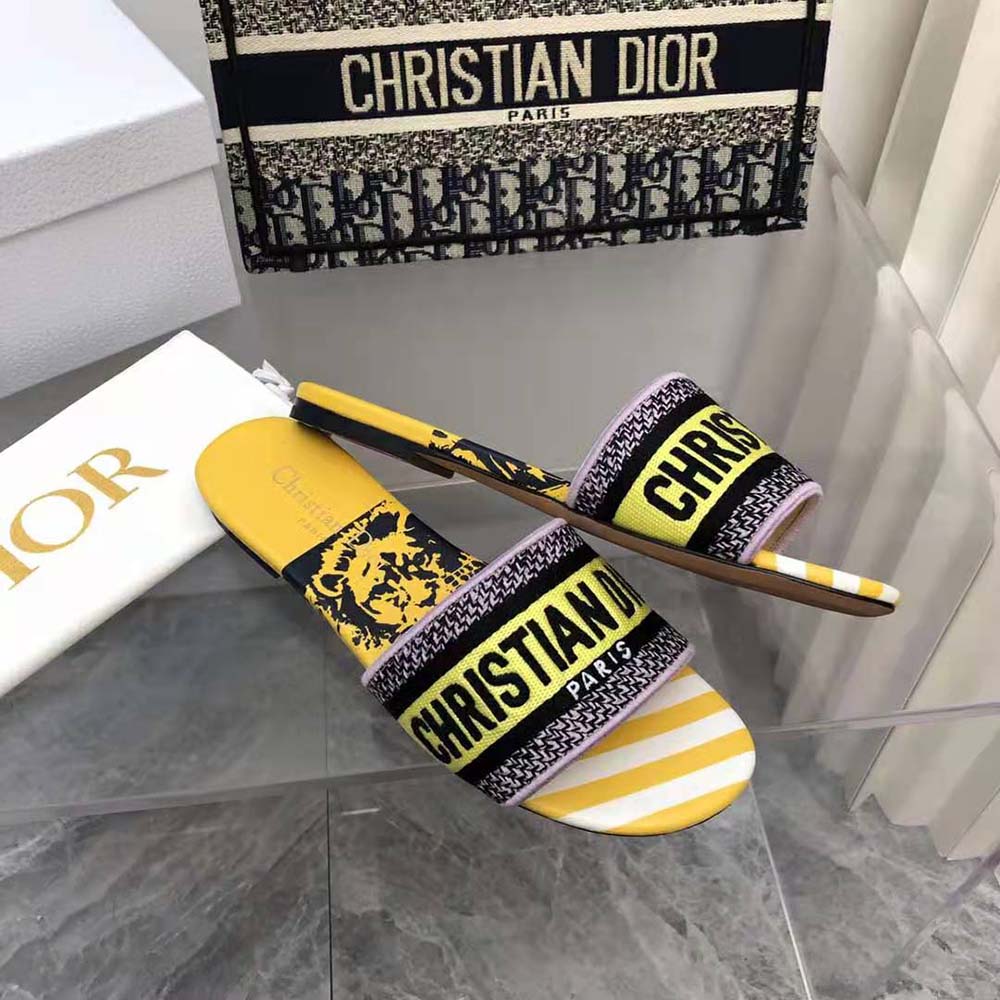 Dior Women Dway Slide Bright Yellow and Pink D-Jungle Pop Cotton Embroidery - image 7
