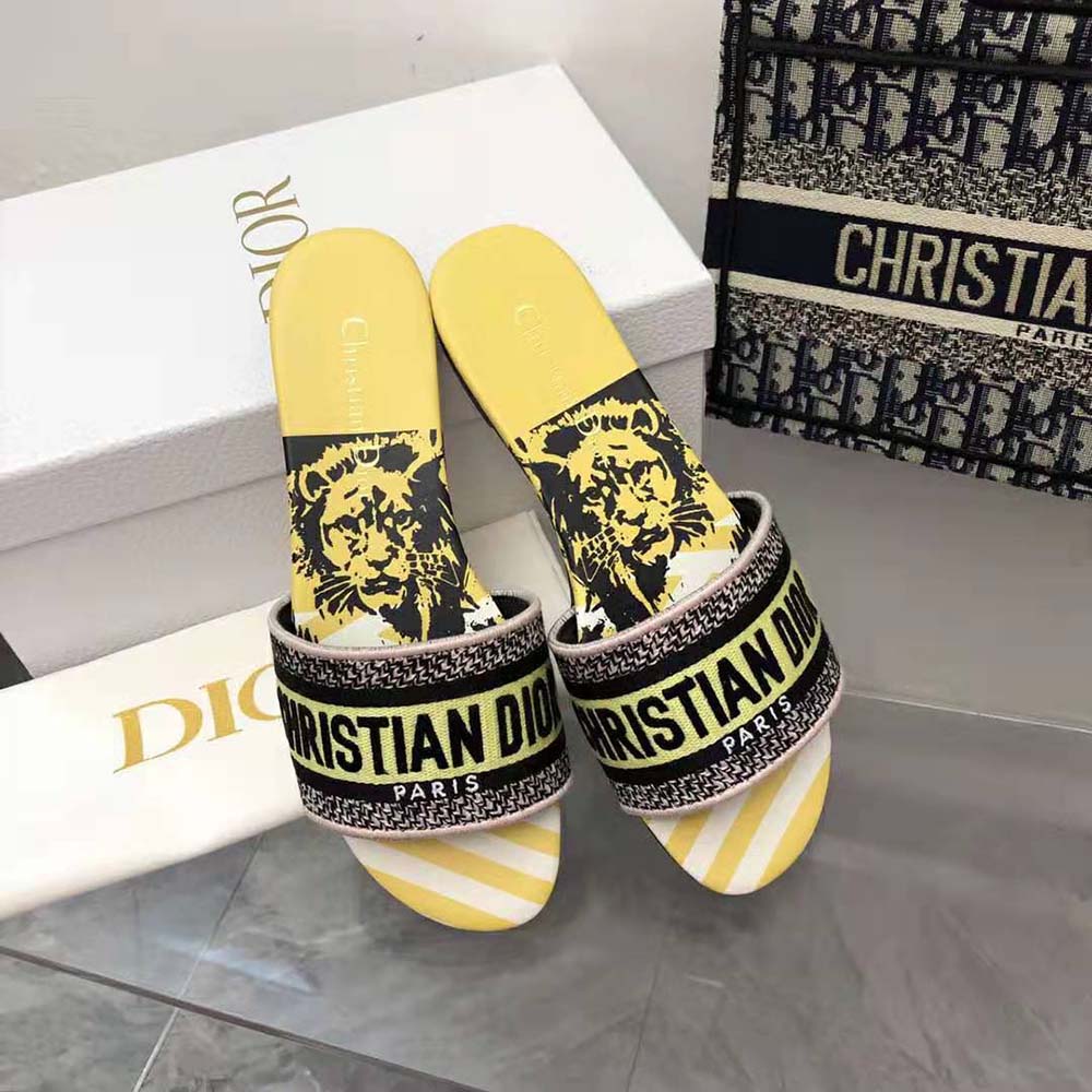 Dior Women Dway Slide Bright Yellow and Pink D-Jungle Pop Cotton Embroidery - image 4