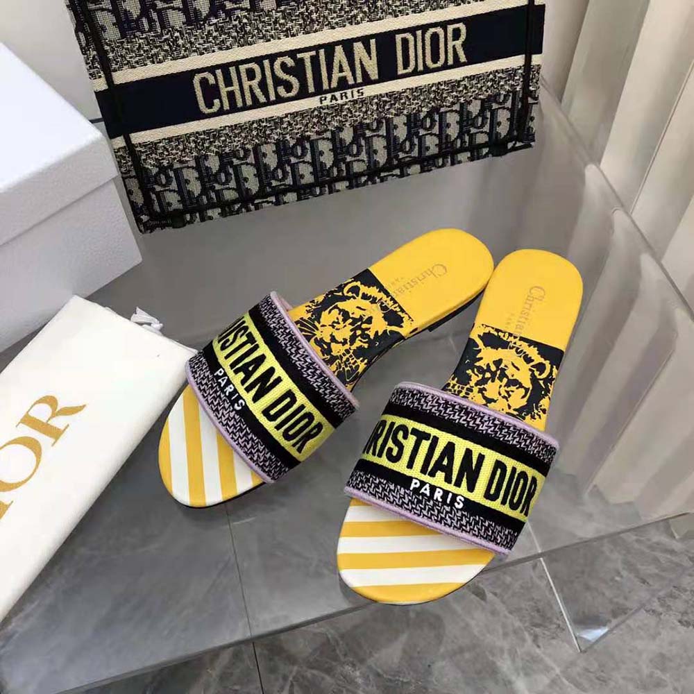 Dior Women Dway Slide Bright Yellow and Pink D-Jungle Pop Cotton Embroidery - image 5