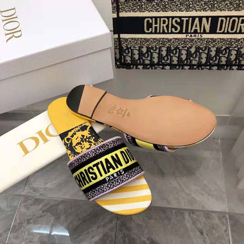 Dior Women Dway Slide Bright Yellow and Pink D-Jungle Pop Cotton Embroidery - image 9