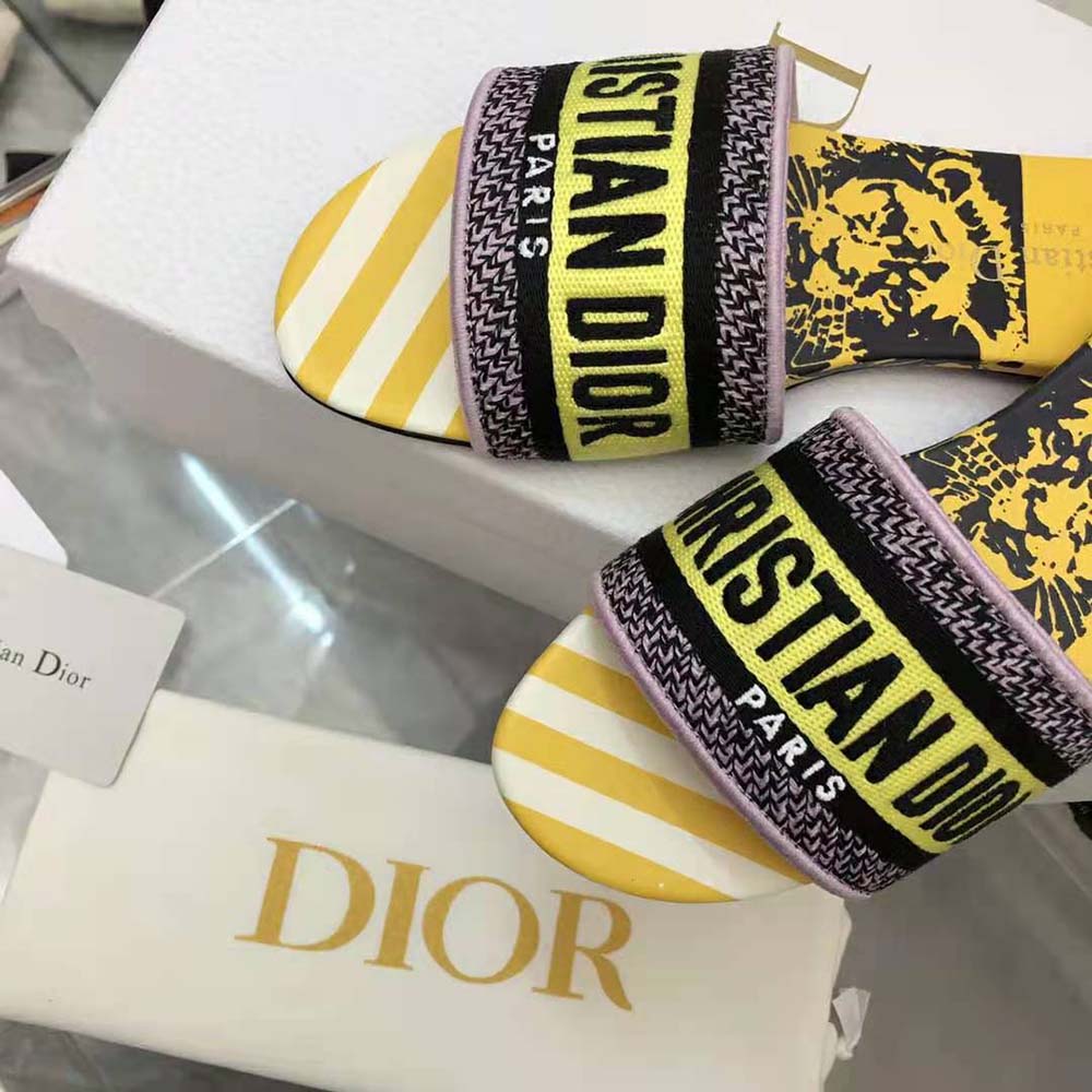 Dior Women Dway Slide Bright Yellow and Pink D-Jungle Pop Cotton Embroidery - image 10