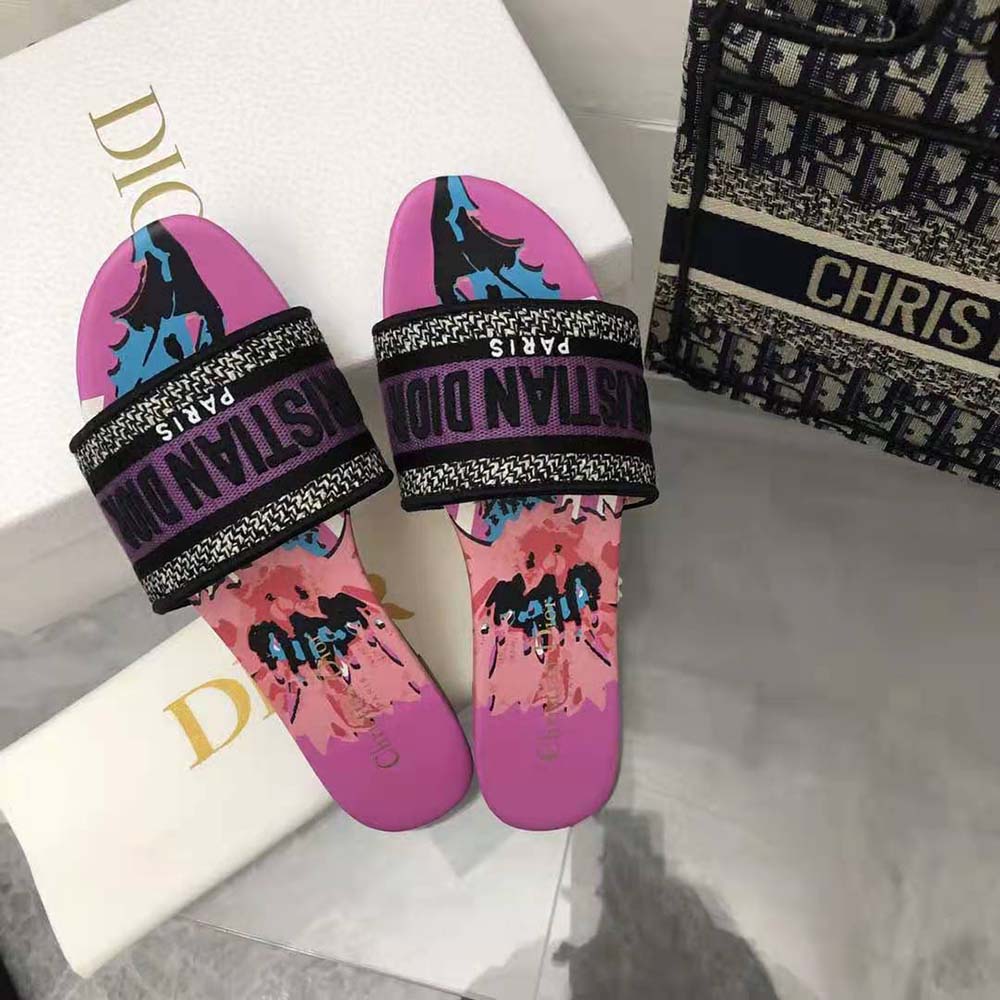 Dior Women Dway Slide Purple Multicolor D-Flower Pop Cotton Embroidery - image 4