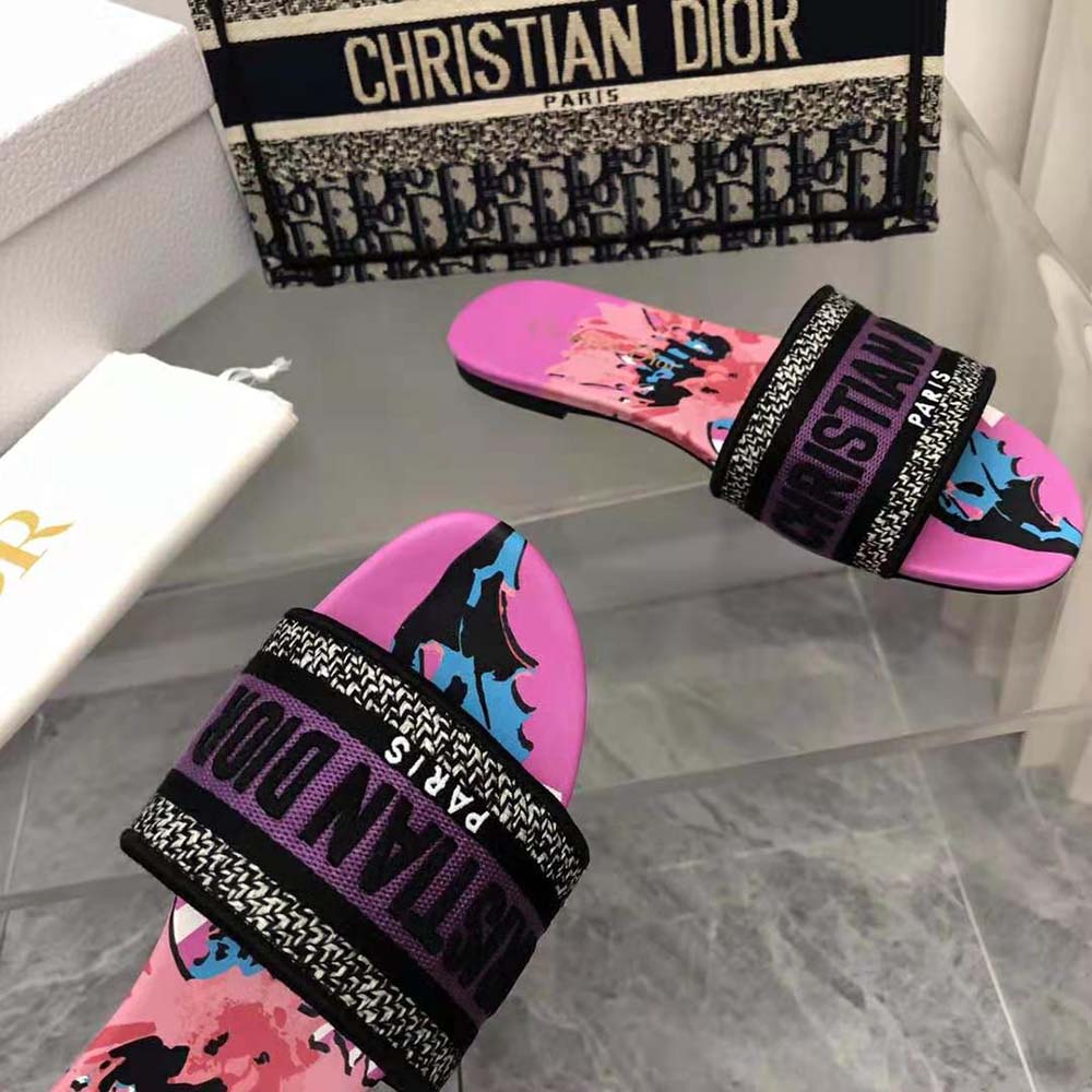 Dior Women Dway Slide Purple Multicolor D-Flower Pop Cotton Embroidery - image 8
