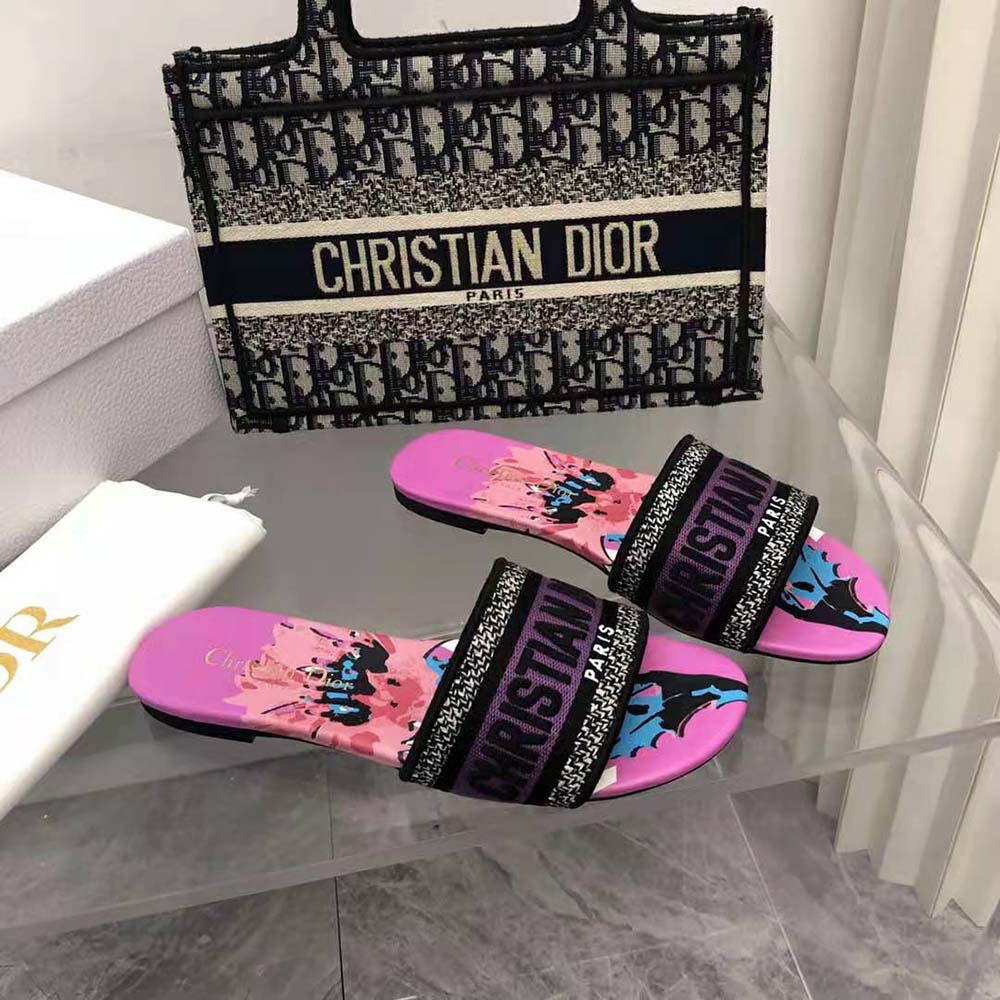 Dior Women Dway Slide Purple Multicolor D-Flower Pop Cotton Embroidery - image 5