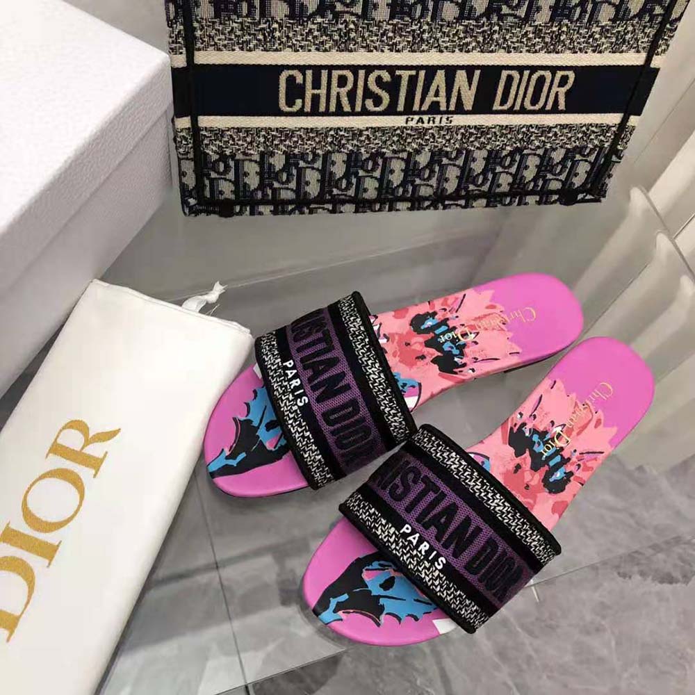 Dior Women Dway Slide Purple Multicolor D-Flower Pop Cotton Embroidery - image 6