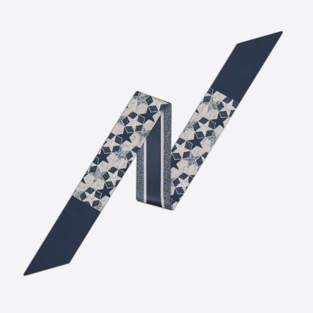 Close-up of Dior Women Etoile Mitzah Scarf Blue Silk Twill fabric texture