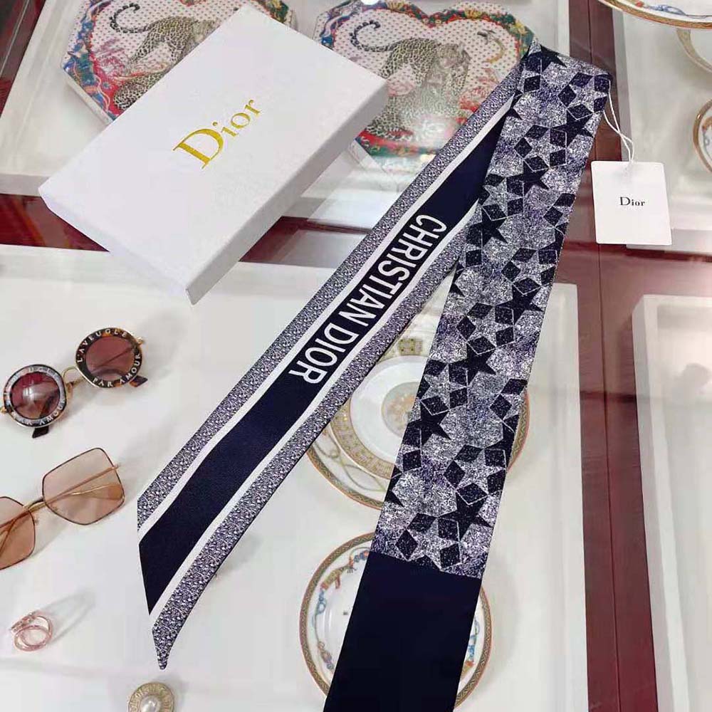 Dior Women Etoile Mitzah Scarf Blue Silk Twill - image 5