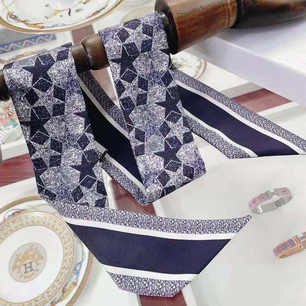 Dior Women Etoile Mitzah Scarf Blue Silk Twill - image 7
