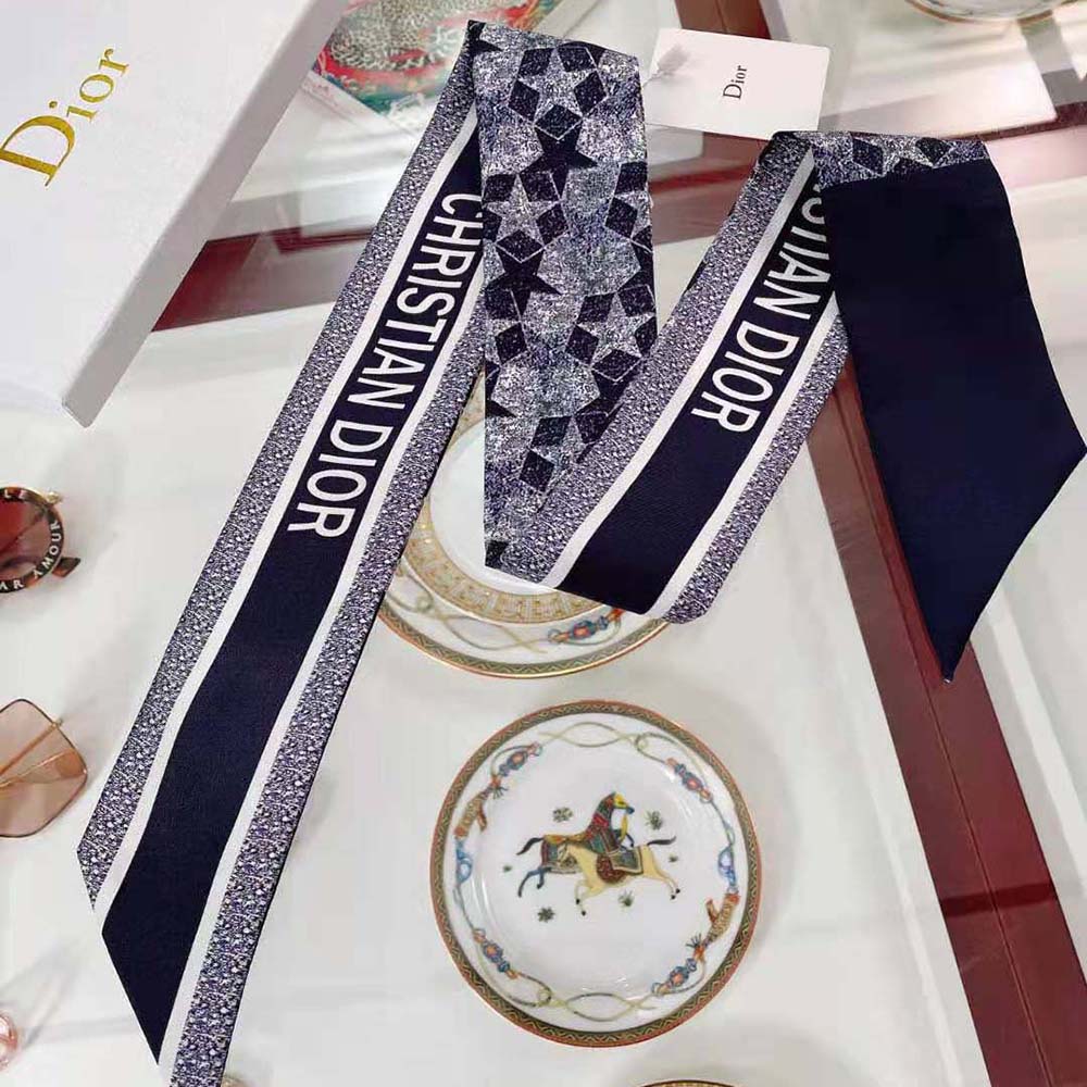 Dior Women Etoile Mitzah Scarf Blue Silk Twill - image 6