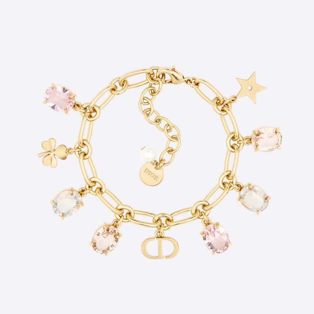 Front view of Dior Women Gold-Finish Metal with White Resin Pearl and Multicolor Crystals