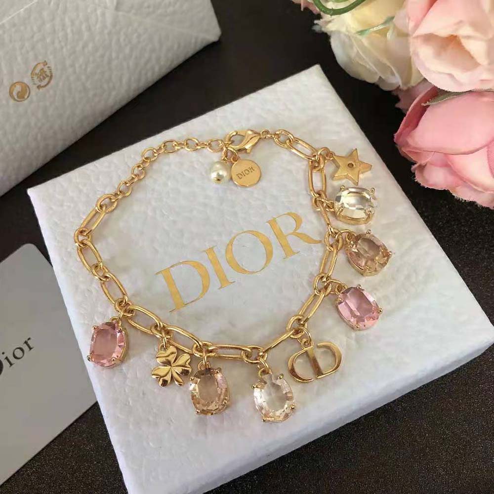 Dior Women Gold-Finish Metal with White Resin Pearl and Multicolor Crystals - image 5