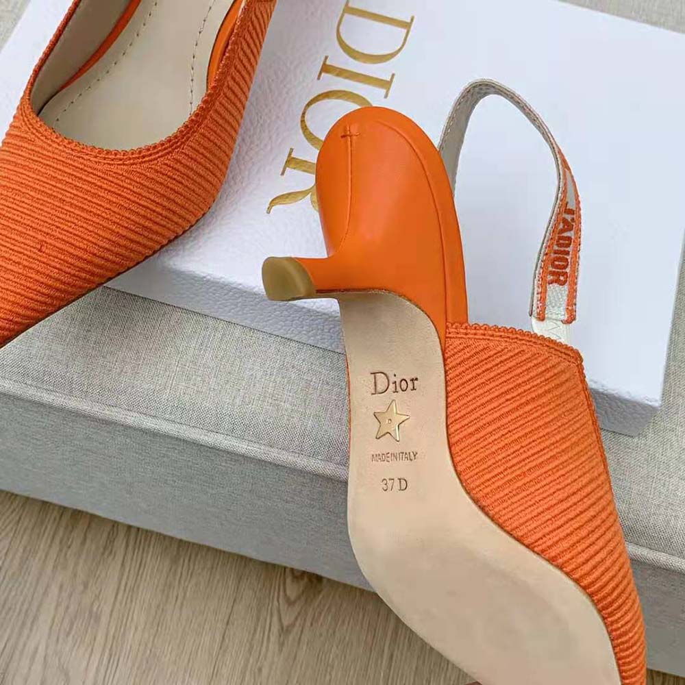 Dior Women J Adior Slingback Pump Bright Orange Cotton Embroidery - image 9