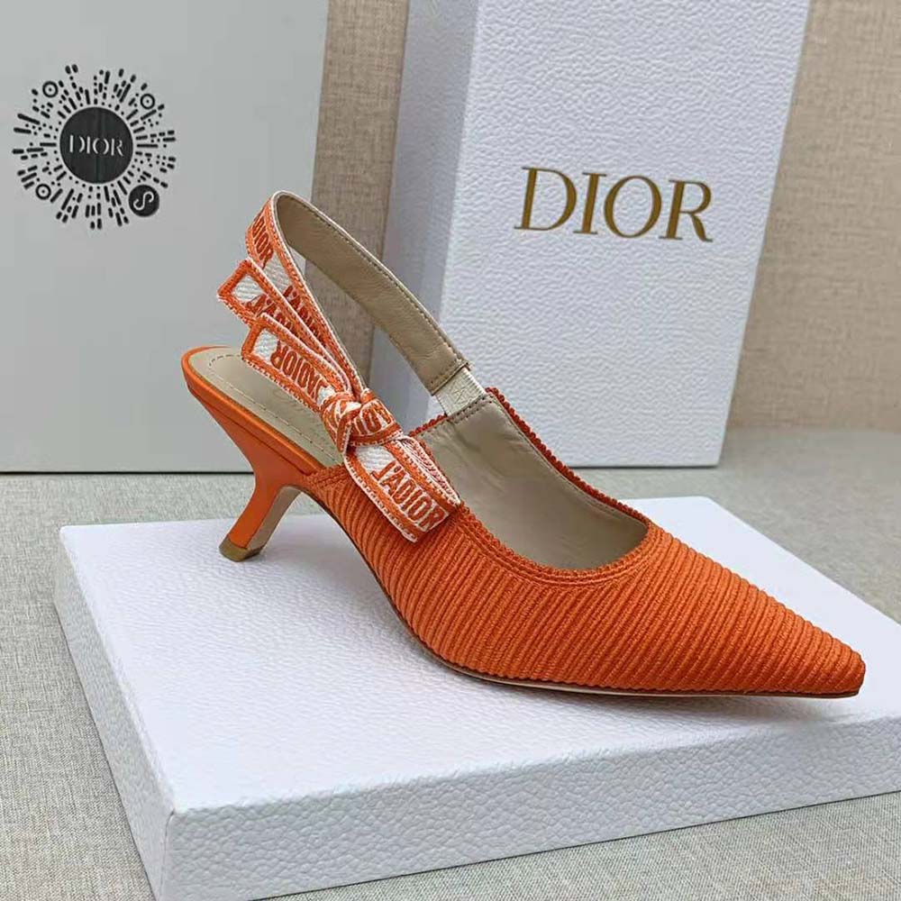 Dior Women J Adior Slingback Pump Bright Orange Cotton Embroidery - image 8