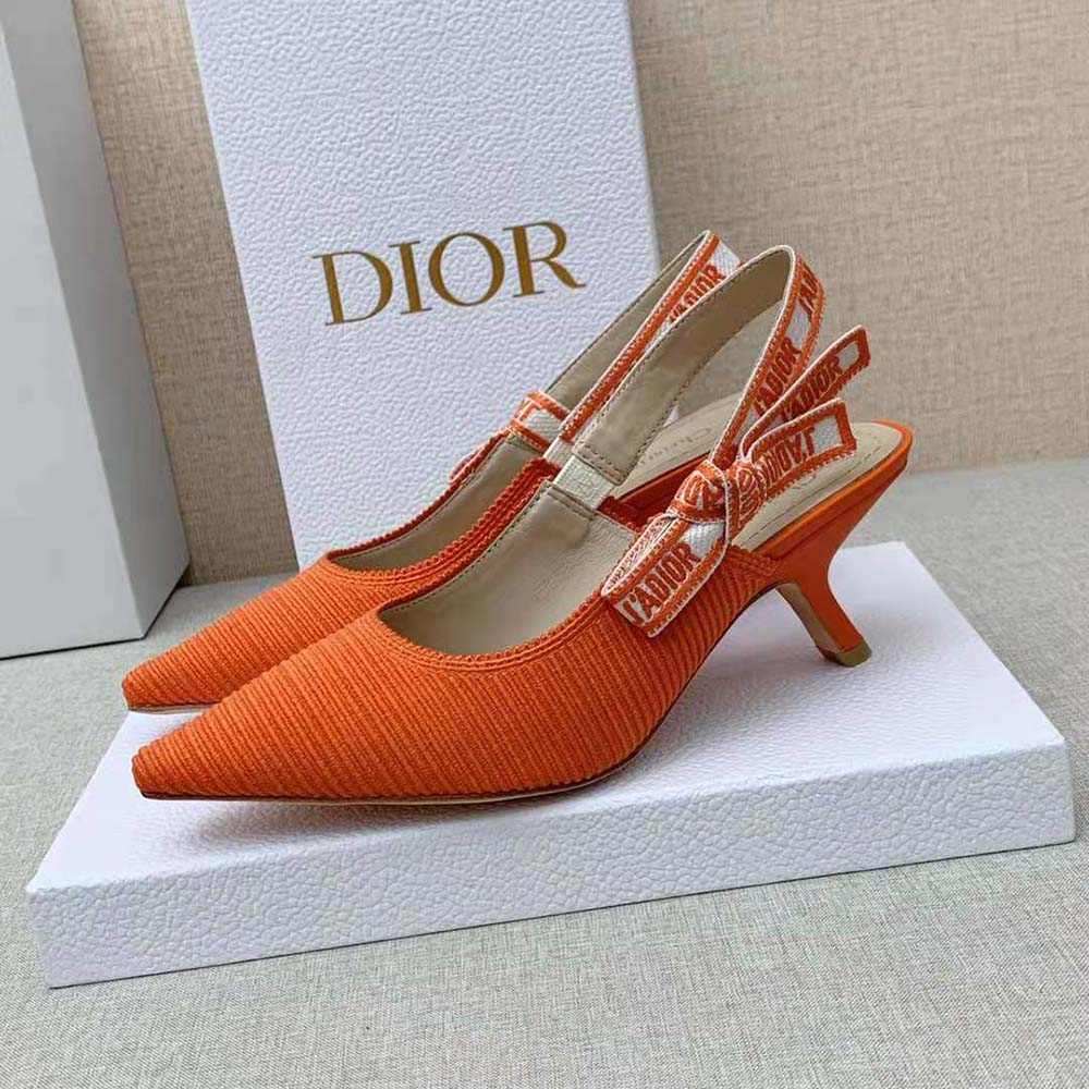 Dior Women J Adior Slingback Pump Bright Orange Cotton Embroidery - image 4