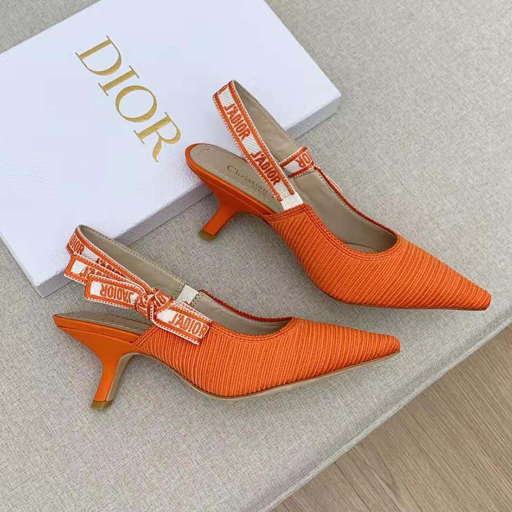 Dior Women J Adior Slingback Pump Bright Orange Cotton Embroidery - image 6