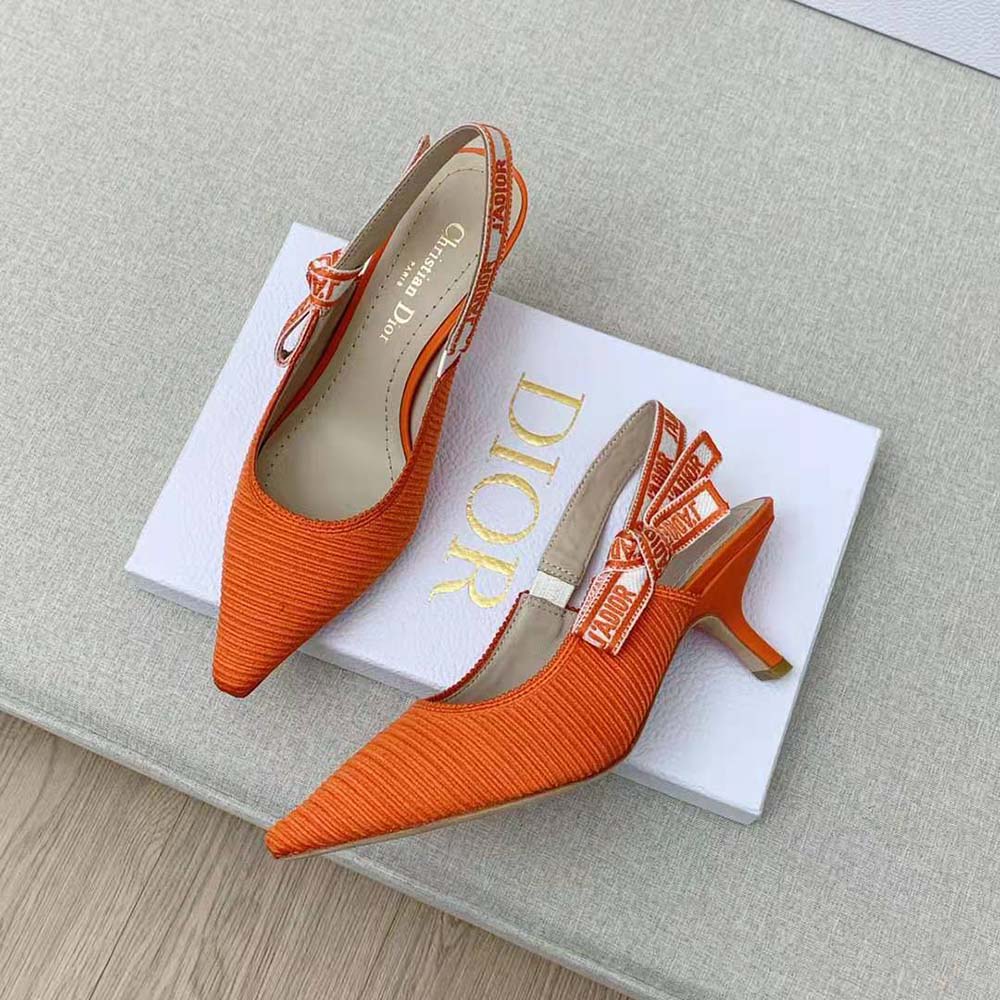 Dior Women J Adior Slingback Pump Bright Orange Cotton Embroidery - image 5