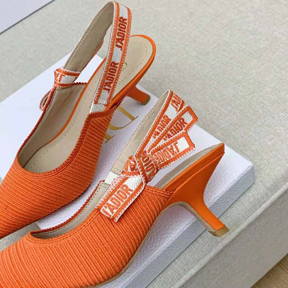 Dior Women J Adior Slingback Pump Bright Orange Cotton Embroidery - image 7