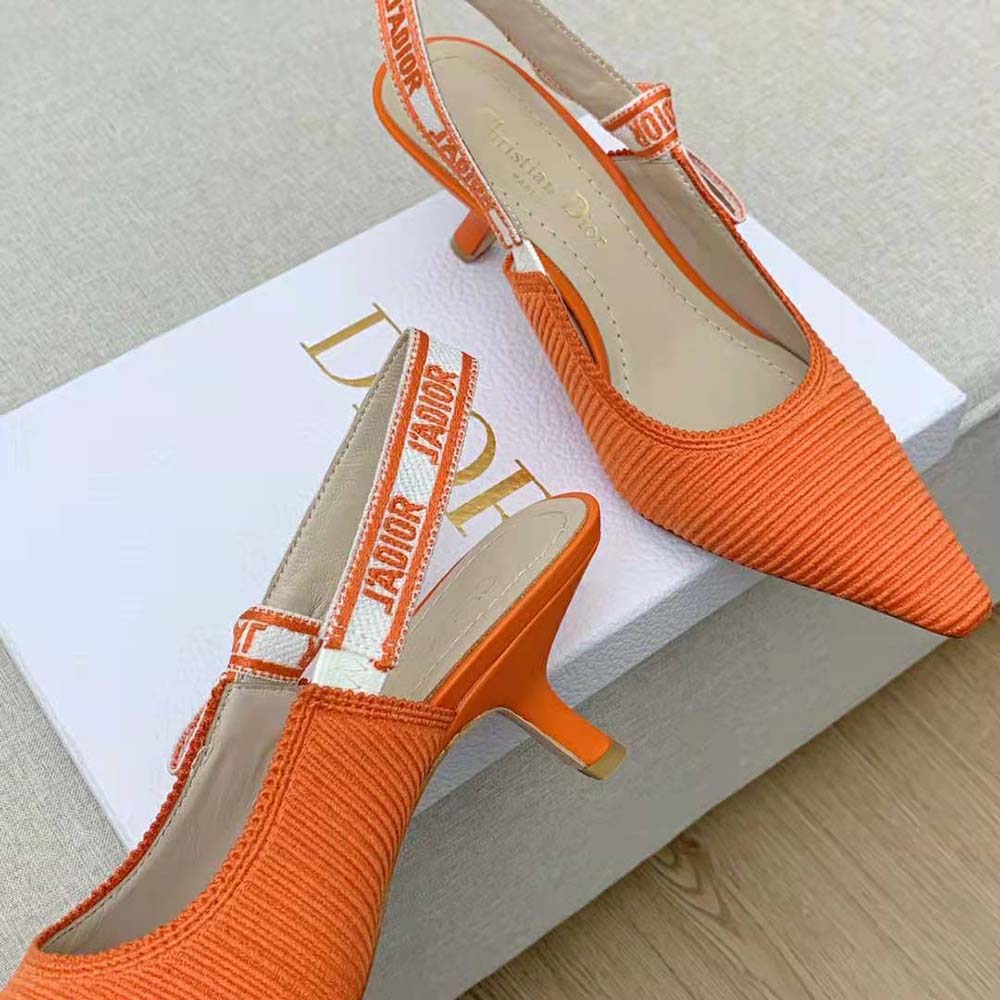 Dior Women J Adior Slingback Pump Bright Orange Cotton Embroidery - image 10