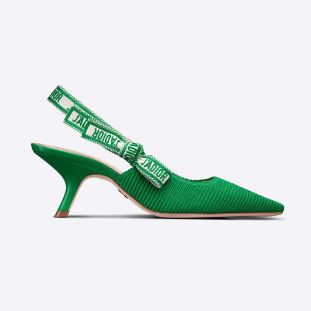 Side view of Dior Women J Adior Slingback Pump Green Cotton Embroidery