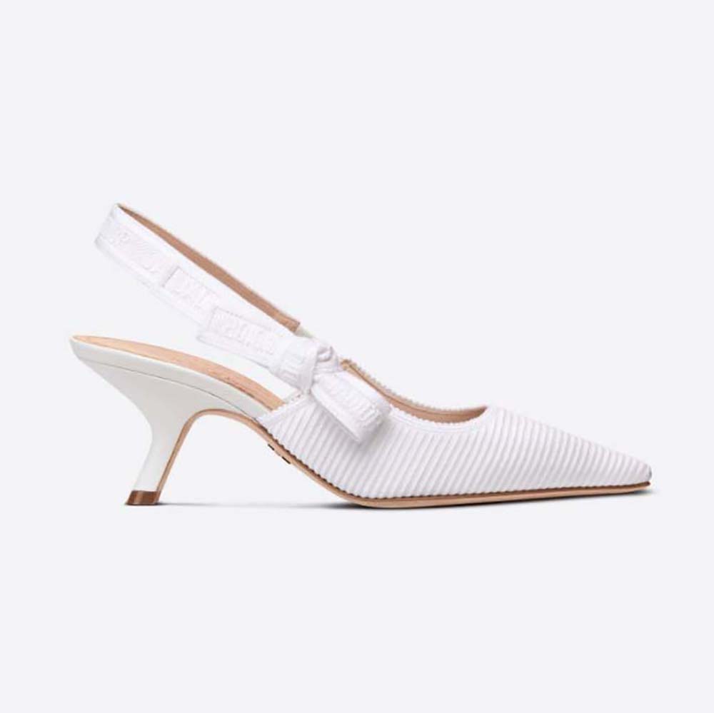 Side profile of Dior Women J Adior Slingback Pump White Cotton Embroidery