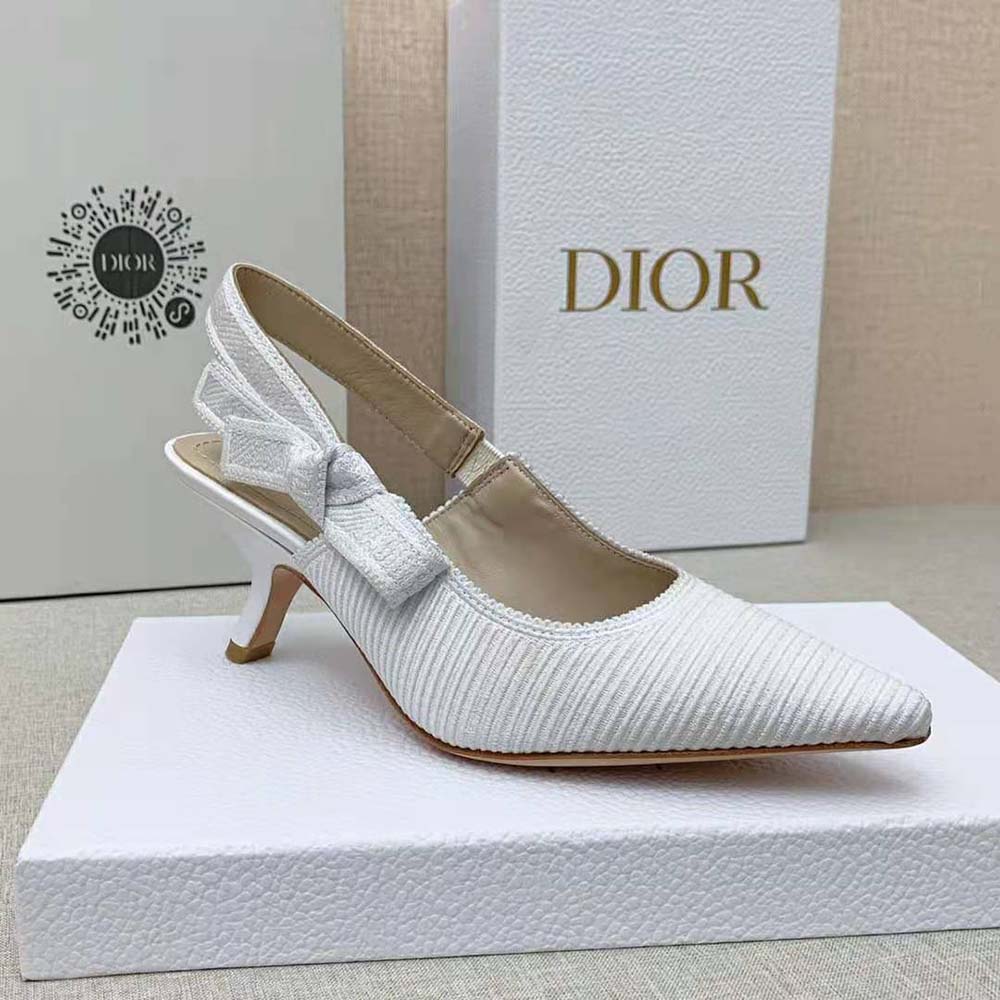 Dior Women J Adior Slingback Pump White Cotton Embroidery - image 8