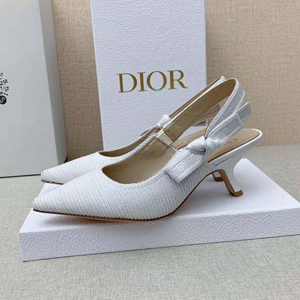 Dior Women J Adior Slingback Pump White Cotton Embroidery - image 6