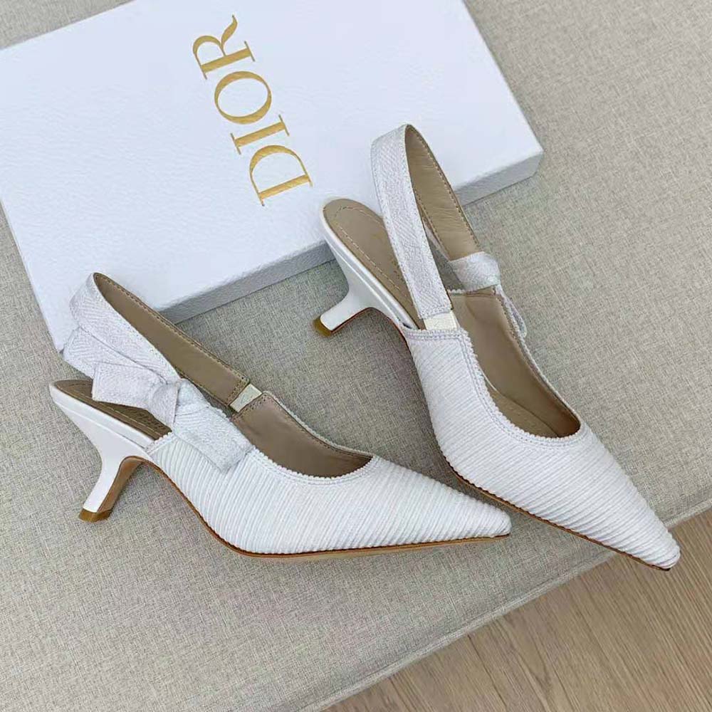 Dior Women J Adior Slingback Pump White Cotton Embroidery - image 5