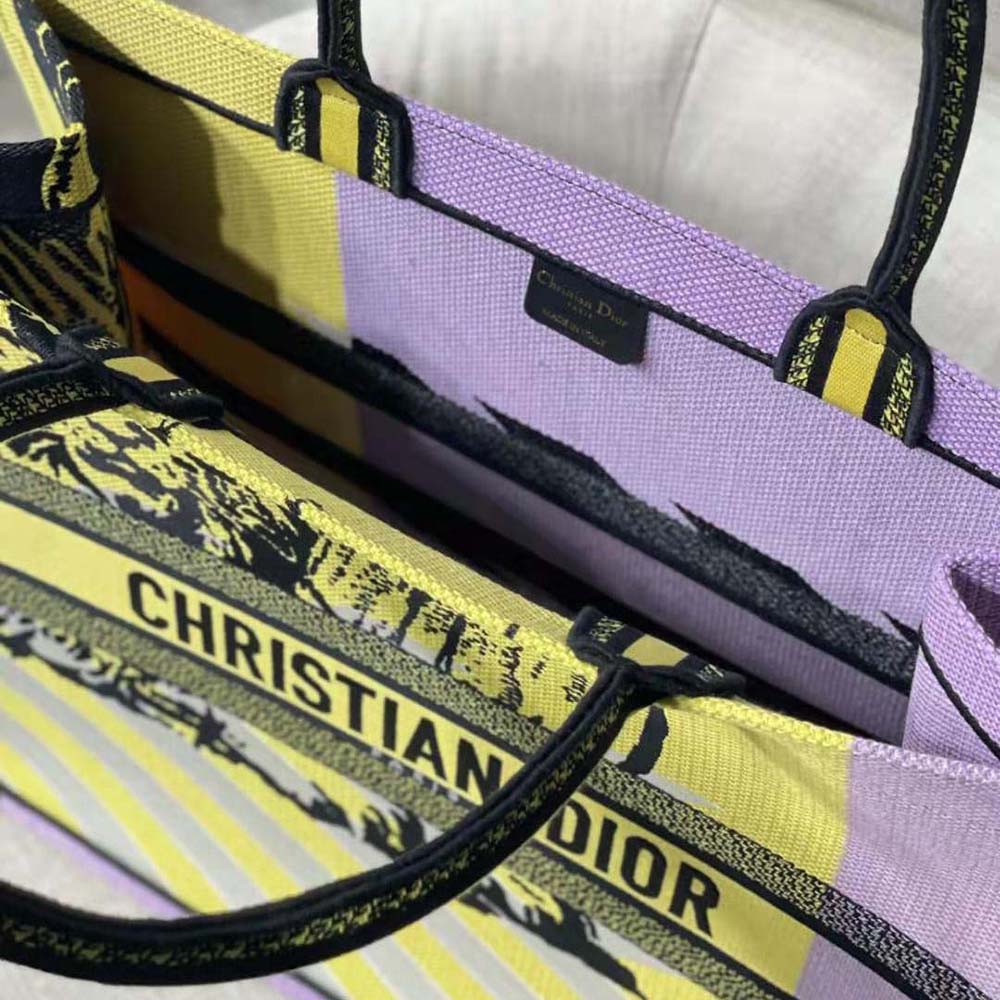 Dior Women Large Dior Book Tote Bright Yellow and Pink D-Jungle Pop Embroidery - image 8