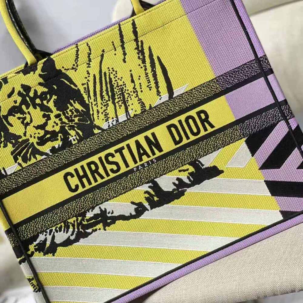 Dior Women Large Dior Book Tote Bright Yellow and Pink D-Jungle Pop Embroidery - image 4