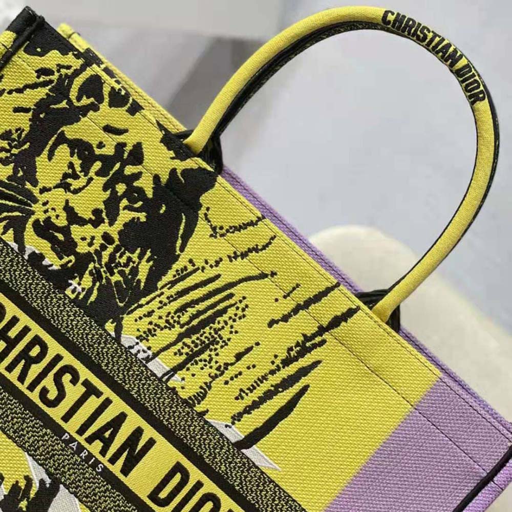 Dior Women Large Dior Book Tote Bright Yellow and Pink D-Jungle Pop Embroidery - image 9