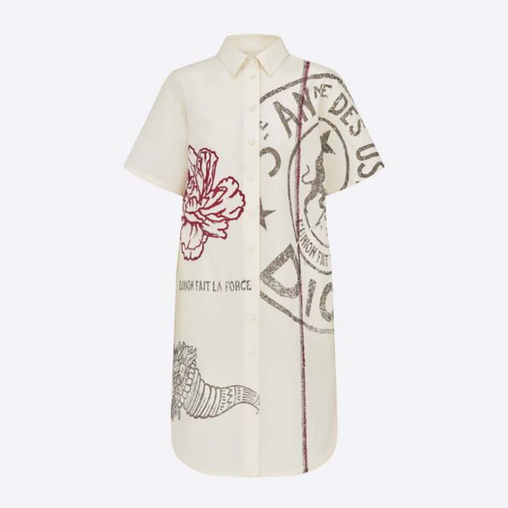 Front view of Dior Women Long Blouse Ecru Cotton Poplin and Silk