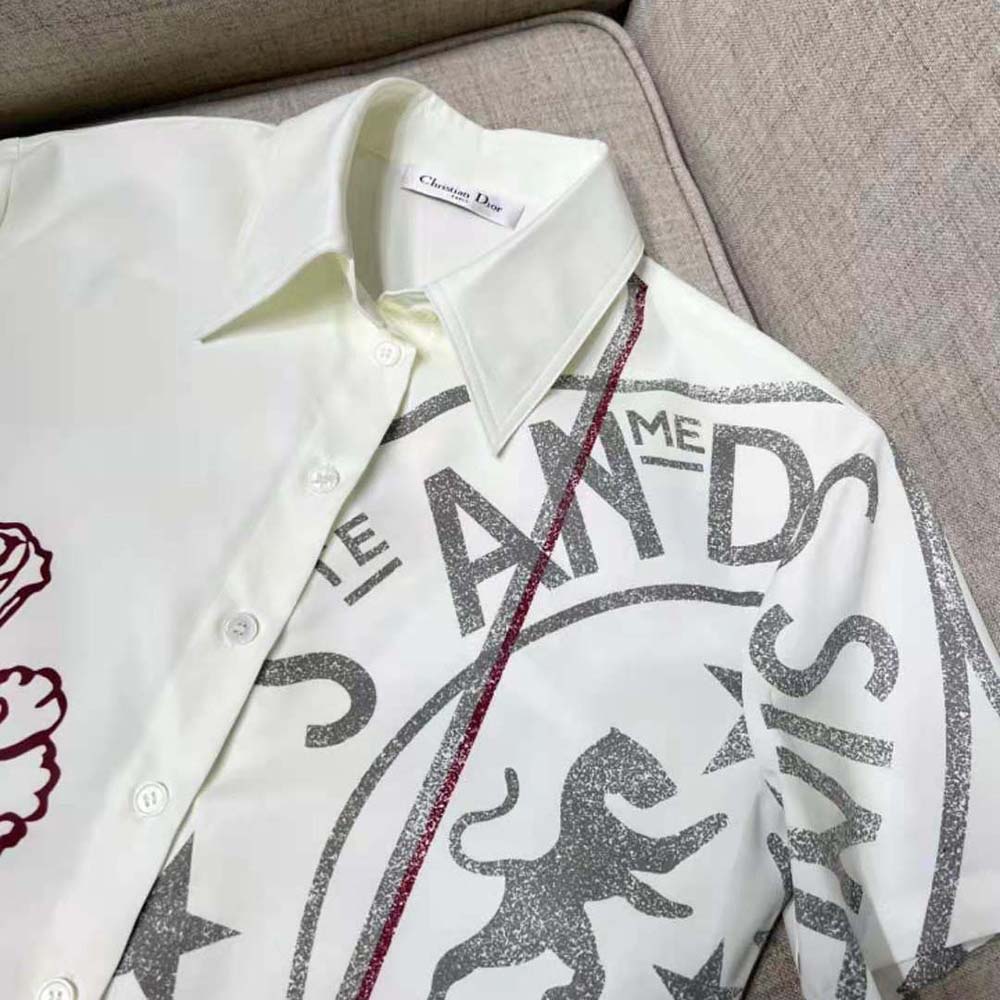 Dior Women Long Blouse Ecru Cotton Poplin and Silk with Dior Union Motif - image 6